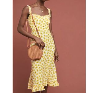 Faithfull The Brand  Noemie Yellow Floral Print Ruffled Midi Dress Medium / 6
